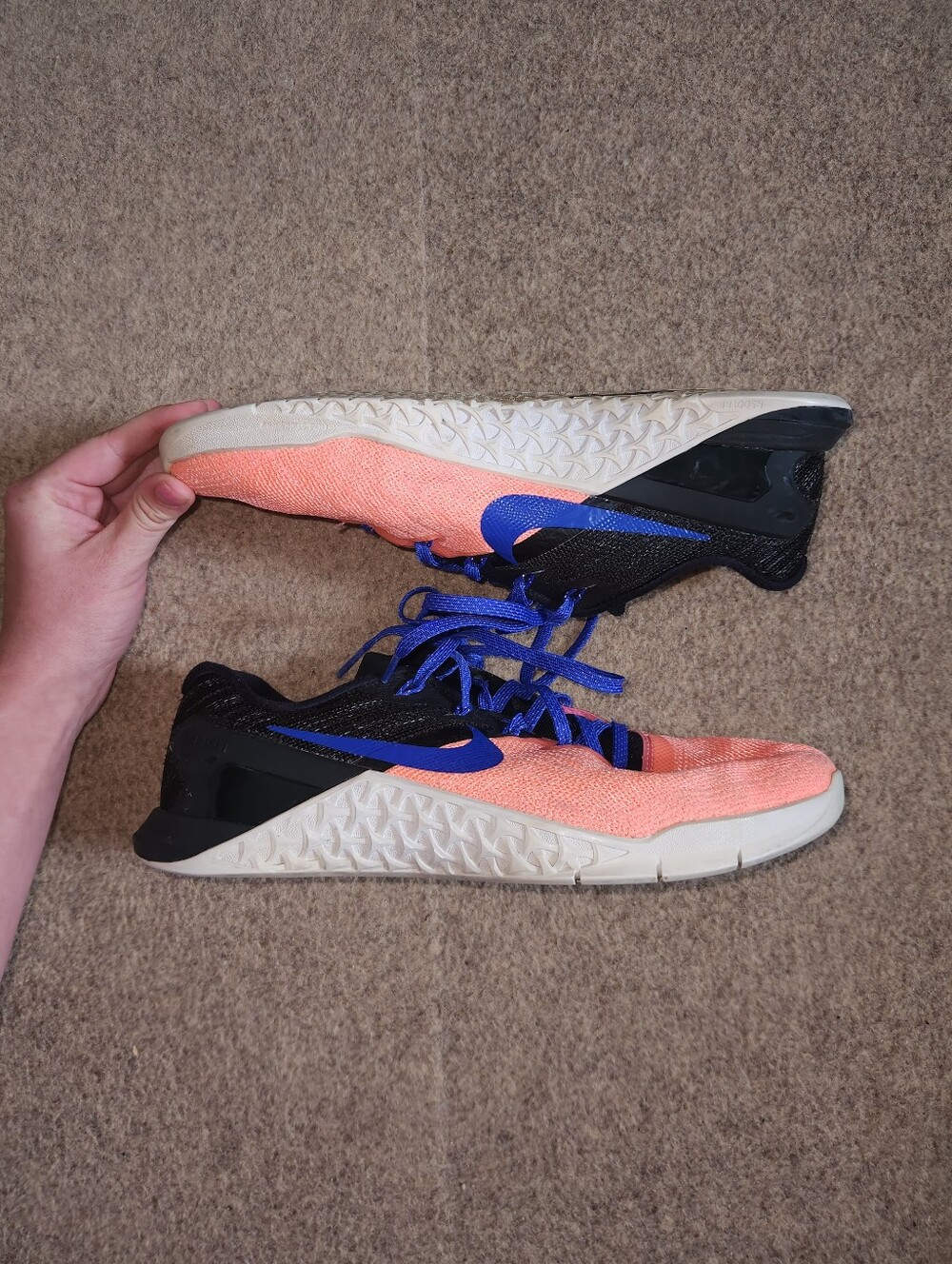 Nike Metcon 3 Low Top Lace Up Running Shoes | Coral Black Blue | W9.5
